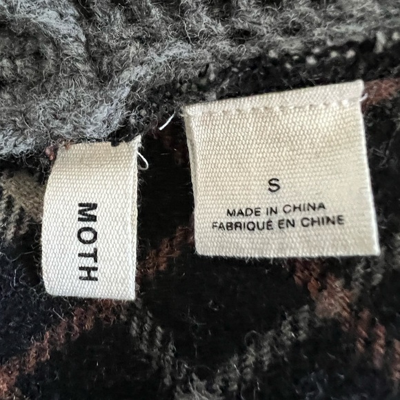 Moth (Anthropologie) Derry Cable Knit Wool Plaid Flannel Hooded Sweater Jacket - Picture 10 of 13